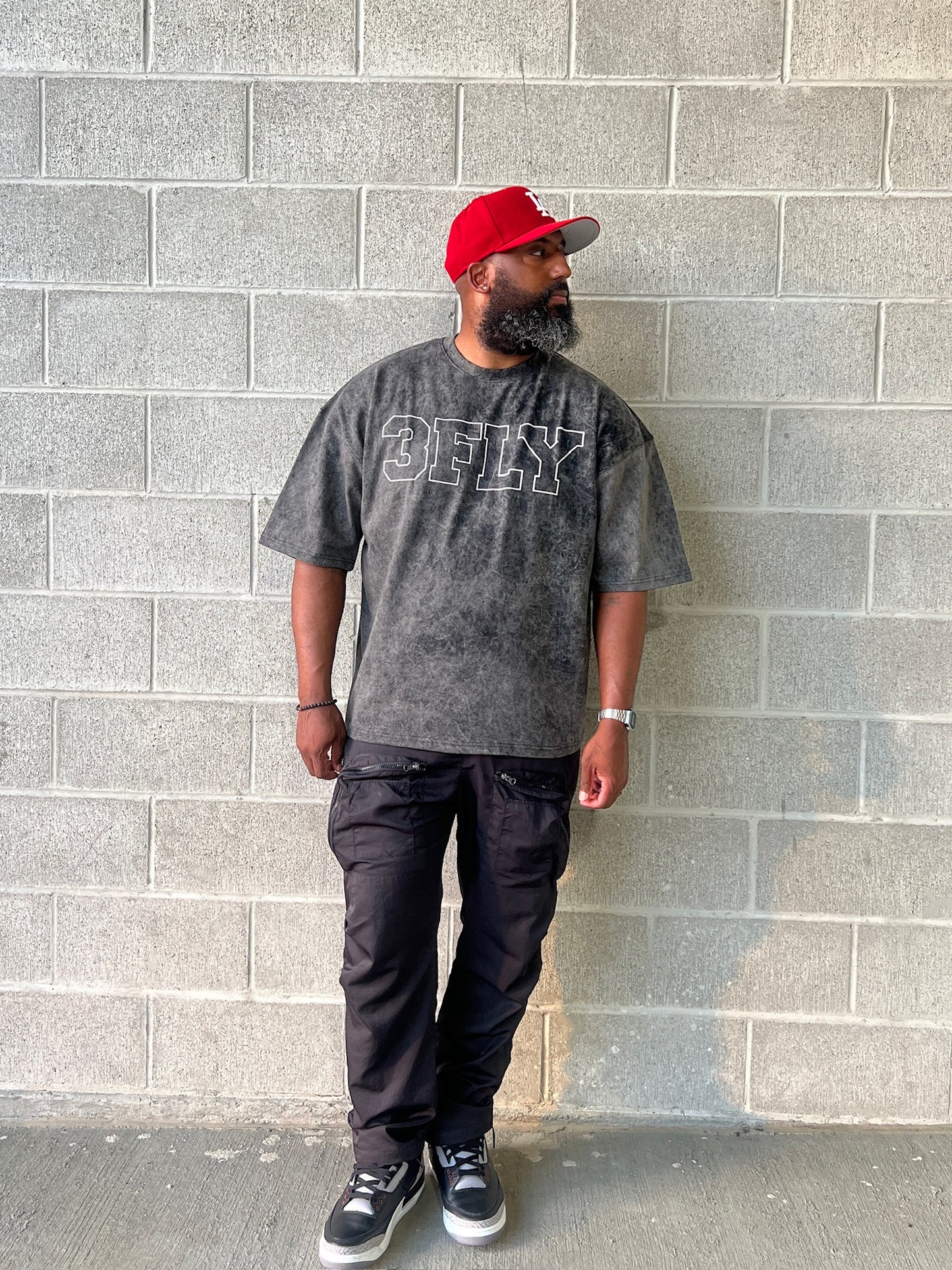 3 Fly Heavy Weight Tee-Charcoal Wash